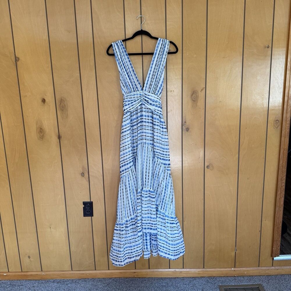 Misa Los Angeles -Dominika Blue & White Striped Gauzy lined Dress Size L